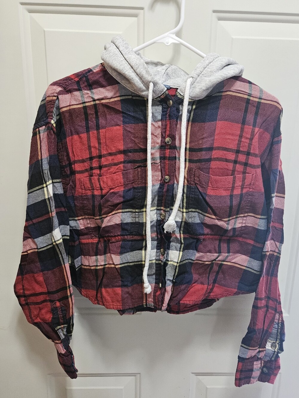 American Eagle Cropped Hooded Flannel